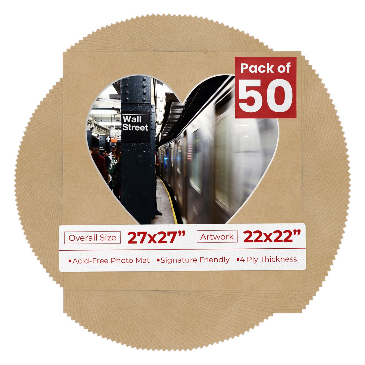 Beige Suede Mat Board for 27x27 Frames - Heart Opening for 22x22 Photos